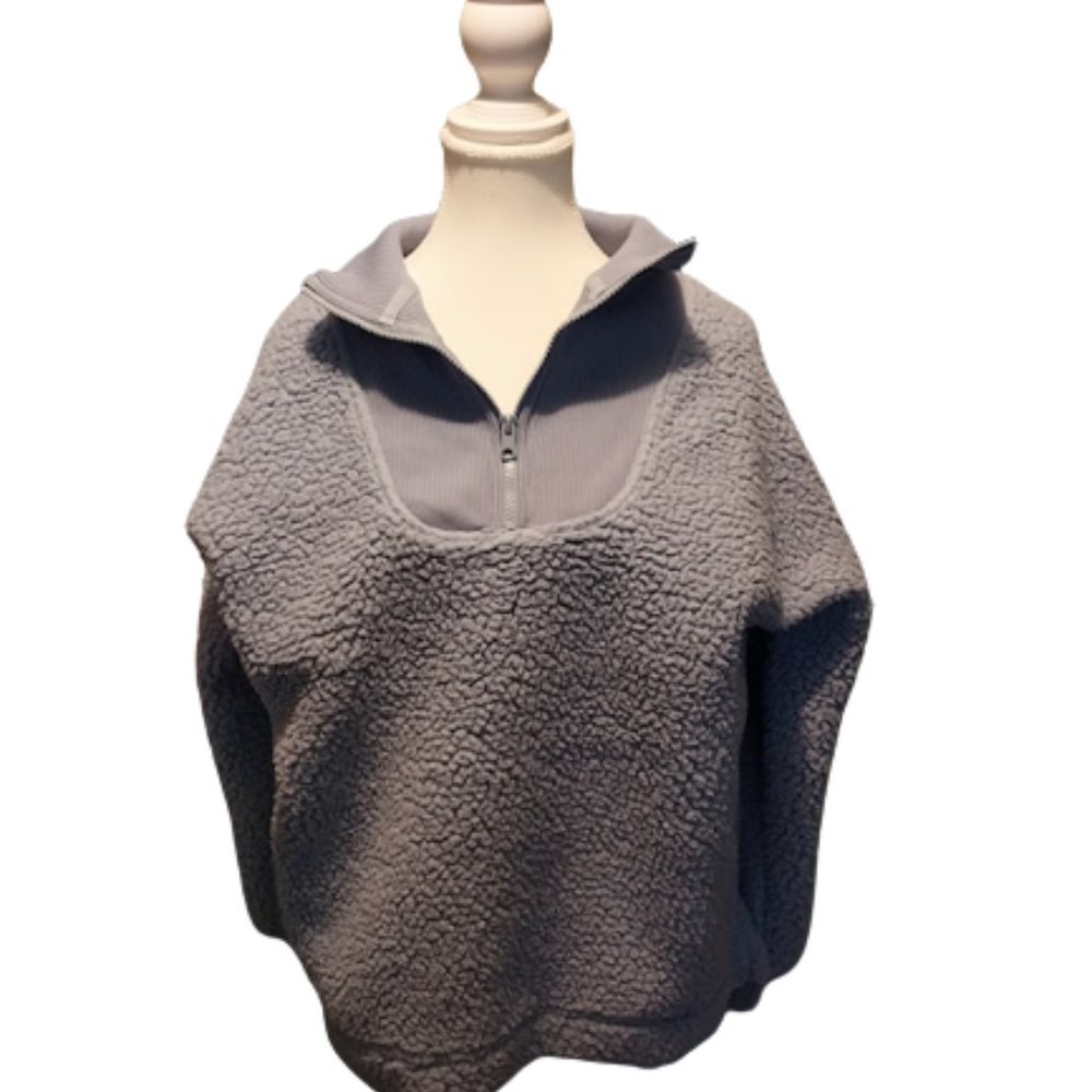 AERIE light blue oversized fleece 1/4 zip pullover.